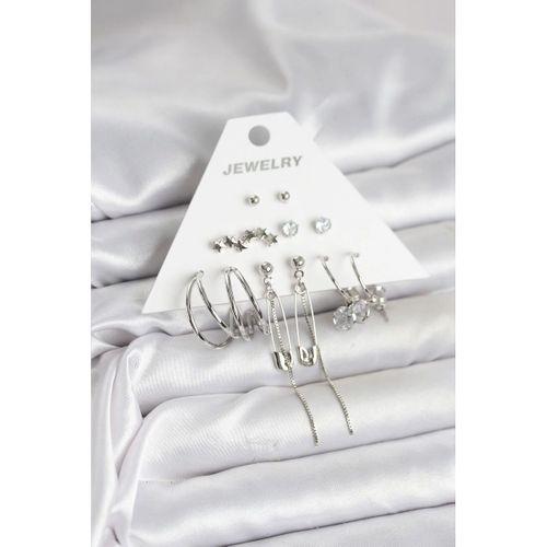 Gümüş Renk 6'lı Pirinç Küpe Seti