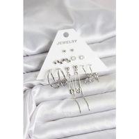 Gümüş Renk 6'lı Pirinç Küpe Seti