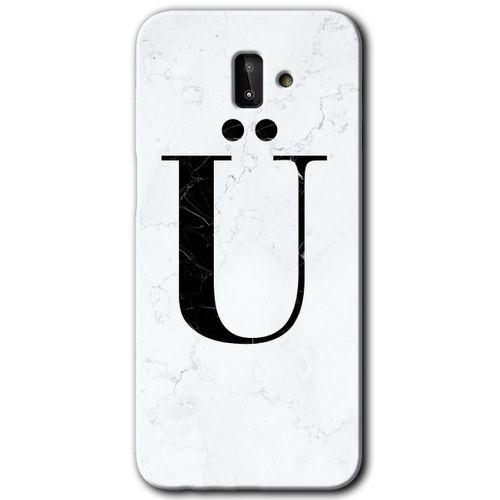 Samsung Galaxy J8 HD Baskılı Kılıf + 9D Tam Ekran Koruyucu - Beyaz Mermer Desenli Ü Harfi