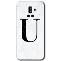 Samsung Galaxy J8 HD Baskılı Kılıf + 9D Tam Ekran Koruyucu - Beyaz Mermer Desenli Ü Harfi