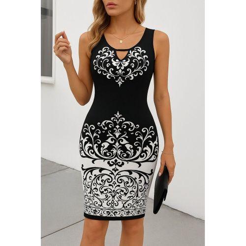 Kadın Askılı V Yakalı Desenli Dalgıç Elbise