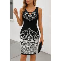 Kadın Askılı V Yakalı Desenli Dalgıç Elbise