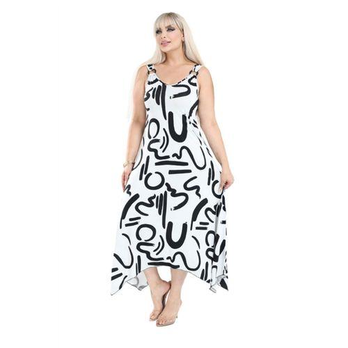 Melsay Butik Beyaz Askılı V Yaka İskandinav Desen Elbise