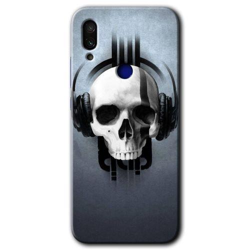 MRCİLETİSİM Xiaomi Redmi Note 7 Kılıf Baskılı Kapak - Müzik Kurukafa + 5D Tam Kaplayan Cam