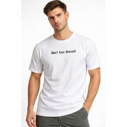 Erkek Wafıl Kumaş Tişört Regular Kalıp Bisiklet Yaka Baskılı Günlük Basic T-Shirt - Beyaz