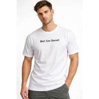 Erkek Wafıl Kumaş Tişört Regular Kalıp Bisiklet Yaka Baskılı Günlük Basic T-Shirt - Beyaz