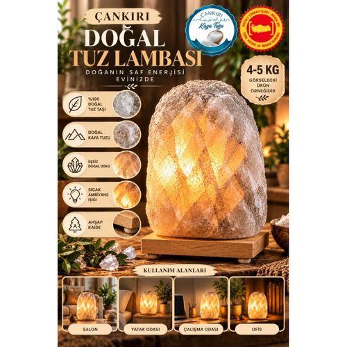 Çankırı 4-5 Kg Gri Doğal Kaya Tuzu Lambası Ahşap Kaideli Dekoratif Lamba