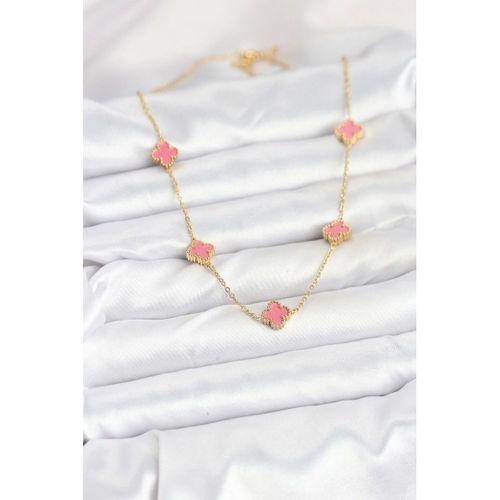 316L Çelik Zincir Gold Renk Pembe Baby Boy Yonca Kadın Kolye