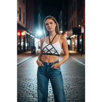 Siyah Kadın Kemer Çapraz Suni Deri Vücut Aksesuarı - Brf187