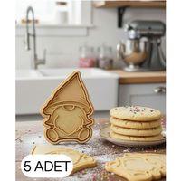 5Li Sevimli Oturan Noel Cücesi Şekillendirici Kalıp Kurabiye Hamur Kesici Seti