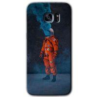 MRCİLETİSİM MRCİLETİSİM Samsung Galaxy S7 Edge Kılıf HD Desen Baskılı Arka Kapak + Temperli Cam - Smoke Astronot