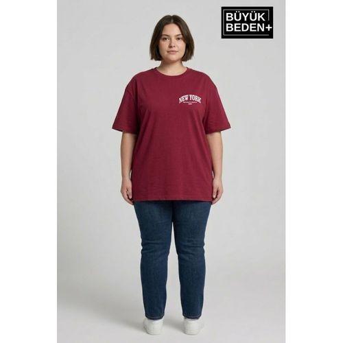 Süperlife Kadın Büyük Beden New York Baskılı 3xl-6xl Bisiklet Yaka Tshırt SPR25BTSK510-05