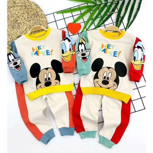 9-12-18-24 Ay Mickey Ve Arkadaşları Desenli Uzun Kollu Sweat 2li Kız Erkek Bebek Takımı Mavi