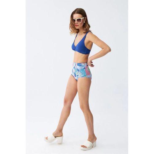 Kadın Pedli Yaprak Desenli Yüksek Bel Sax Bikini Takımı