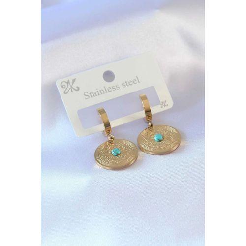 316L Çelik Gold Renk Daire Model İşleme Detay Kadın Küpe