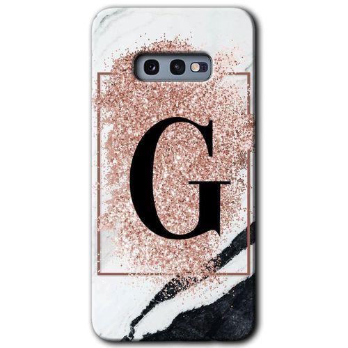 Samsung Galaxy S10e HD Baskılı Kılıf + 9D Tam Ekran Koruyucu - Pembe Mermer Desenli G Harfi