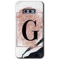 Samsung Galaxy S10e HD Baskılı Kılıf + 9D Tam Ekran Koruyucu - Pembe Mermer Desenli G Harfi