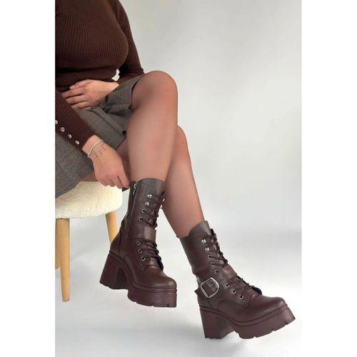 Linma Kahverengi Cilt Bağcıklı Topuklu Bot