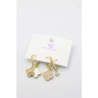 3'lü Vc Yonca Küpe - Altın