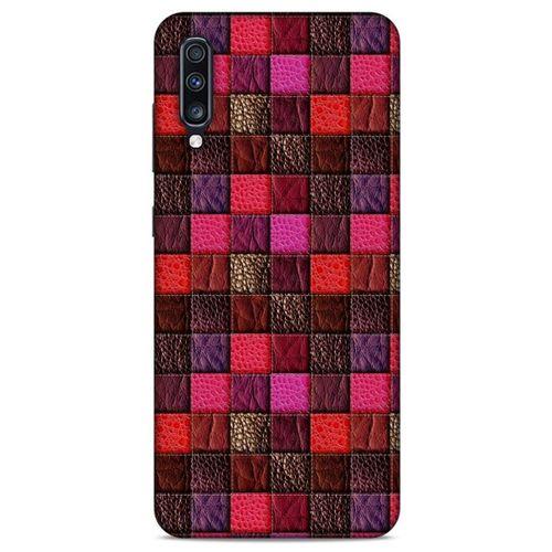 Samsung Galaxy A70 Kılıf Patchwork (22) Tam Koruma Kılıfı Fuşya Bordo