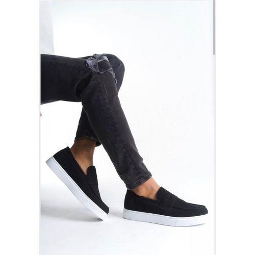 BA0580 Bağcıksız Kuşaklı Yüksek Süet Siyah Beyaz Taban Erkek Ayakkabı