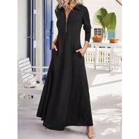 Kadın Uzun Kollu Yakalı önden Fermuarlı Uzun Viskon Iki Iplik Elbise