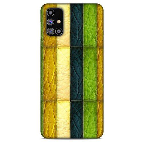 Samsung Galaxy M31s Kılıf Patchwork (37) Silicone Cover Sarı Lacivert