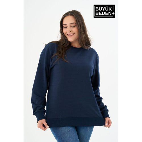 Kadın Büyük Beden Bisiklet Yaka İnce Sweatshirt – Regular Fit %64 Pamuklu SPR26BSWk956