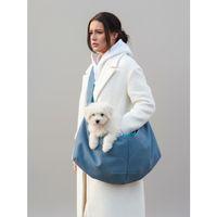 Pastel Mavi Güderi Dokulu Köpek Taşıma Çantası – Emniyet Kemerli