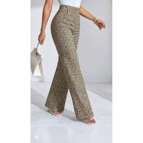 Kadın Yüksek Bel Paçaya Doğru Geniş Dokuma Pantolon