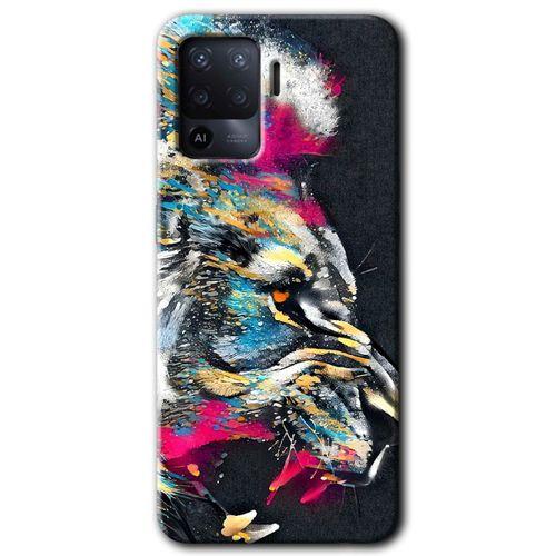 Oppo Reno 5 Lite Kılıf HD Desen Baskılı Arka Kapak - Colorfull Aslan