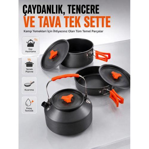 Kamp Pişirme Seti Hafif Alüminyum Tencere Tava Çaydanlık Piknik Ve Karavan Mutfak Seti