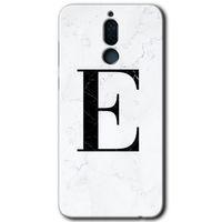 Huawei Mate 10 Lite Kılıf HD Desen Baskılı Arka Kapak - Beyaz Mermer Desenli E Harfi