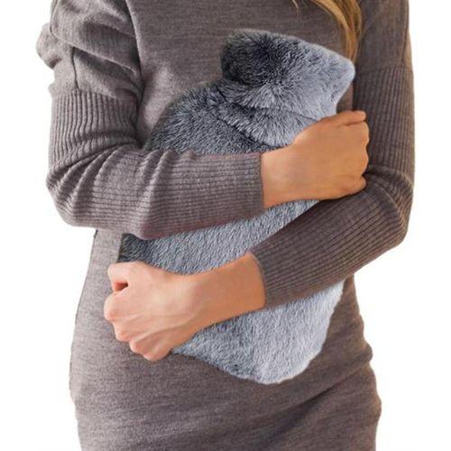 2 Adet Sıcak Su Torbası Yan Cepli Gri  Peluş Termofor 27X17X2Cm  1 Litre