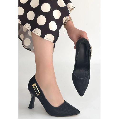 Cerin Siyah Saten Simli Topuklu Ayakkabı