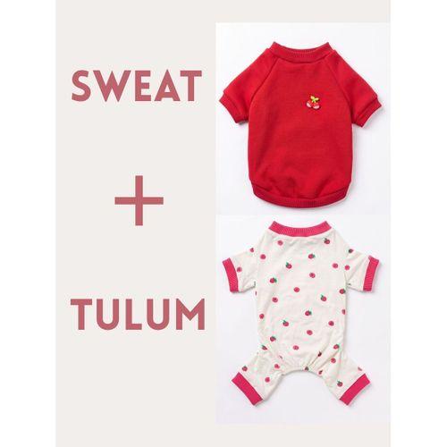 Tatlı Çilek Duo – Çilekli Kedi Tulum & Sweat Kombini