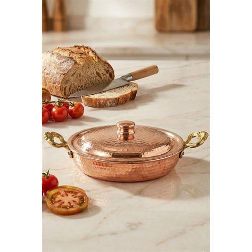 Turna Bakır Beyoğlu Kapaklı Tava 5 No 27 Cm El Dövme Kırmızı Turna7580-1