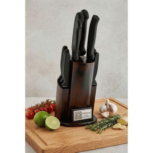 Vintage Mutfak Bıçak Seti Eskitme Ahşap Kütüklü Standlı 10 Parça Çeyiz Sürmene Bıçak Set Sürbisa 61506