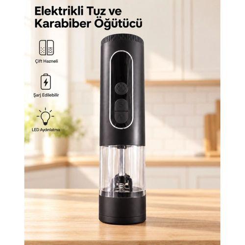Tek Tuşla Kullanım Sunan Led Aydınlatmalı Elektrikli Tuz Ve Karabiber Değirmeni