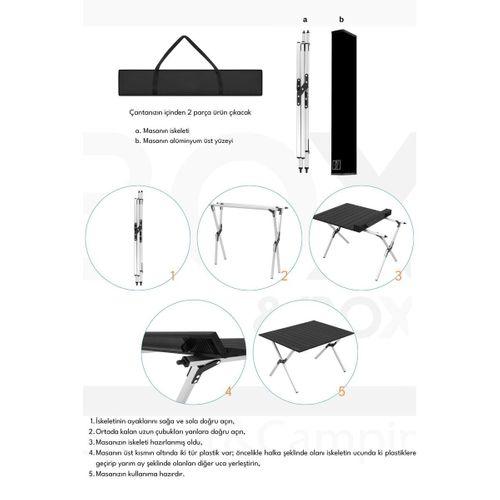 Box&Box Alüminyum, Katlanabilir Kamp ve Piknik Masası, Omuz Askılı Taşıma Çantasıyla, Large, Siyah