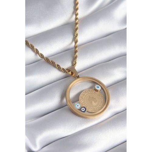 316L Çelik Gold Renk Burgu Zincir Çeyrek Figür Açılabilir Fanus Model Kadın Kolye - TJ-BKO8284