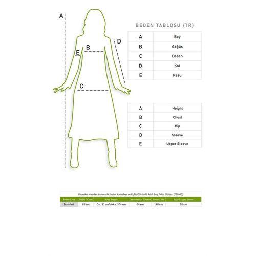 Uzun Kol Handan Asimetrik Kesim Sonbahar ve Kışlık Dökümlü Midi Boy Triko Elbise Mor Mor