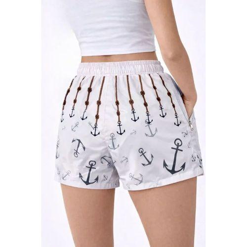 Deniz Şortu Fermuarlı Cepli File Astarlı Hızlı Kuruyan Premium - Beyaz