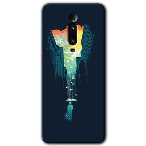 MRCİLETİSİM Xiaomi Mi 9T Kılıf Baskılı Kapak - City Bird Sky + 5D Tam Kaplayan Cam