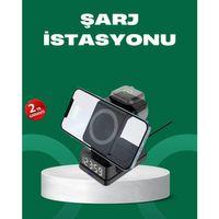 Dijital Saatli Kablosuz Şarj İstasyonu – 3’ü 1 Arada Apple Uyumlu Hızlı Şarj Ve Led Ekran