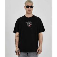 Unisex Bisiklet Yaka Baskılı Oversize T-Shirt - Siyah