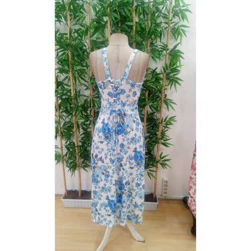 Kadın Askılı Geniş V Yakalı Sırttan Bağlamalı Yırtmaçlı Süprem Elbise