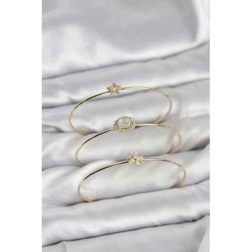 Zirkon Taşlı Gold Renk Tek Taş Model 3'lü Kadın Bileklik Kombini