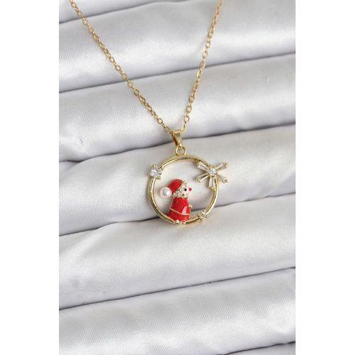 316L Çelik Zincir Gold Zirkon Taşlı Yılbaşı Tema Kadın Kolye