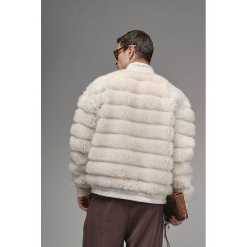 Oversize Fermuar Kapamalı Dik Yaka Astarsız Peluş Ceket